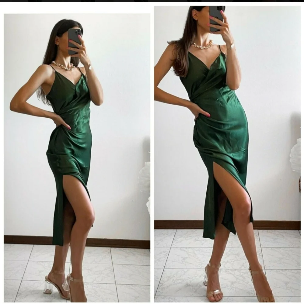 Zara * Satin Effect Slip Green Draped lingerie style dress - Picture 16 of 16